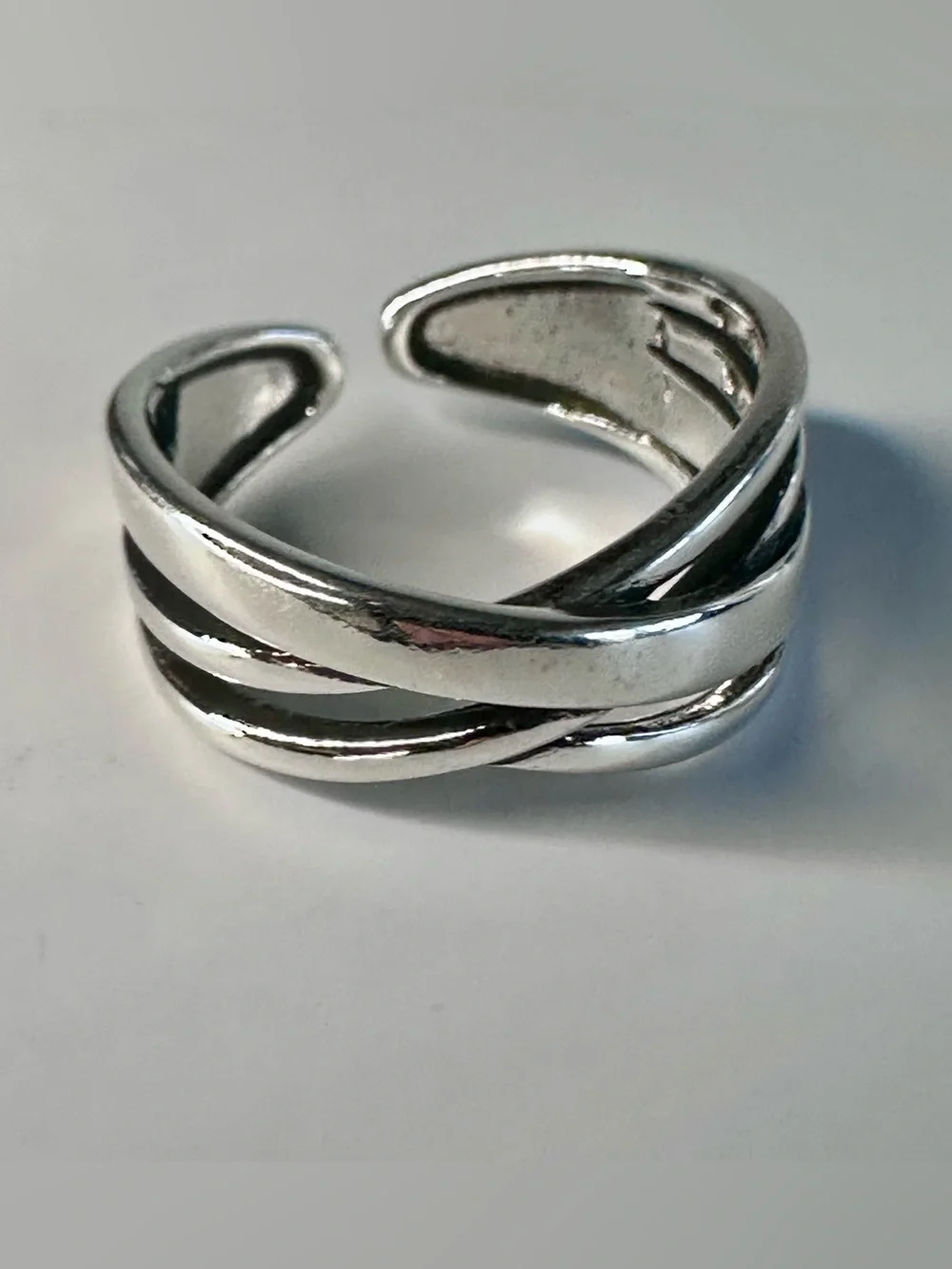 Silver Tone Crossover Open Band Ring Adjustable NWOT